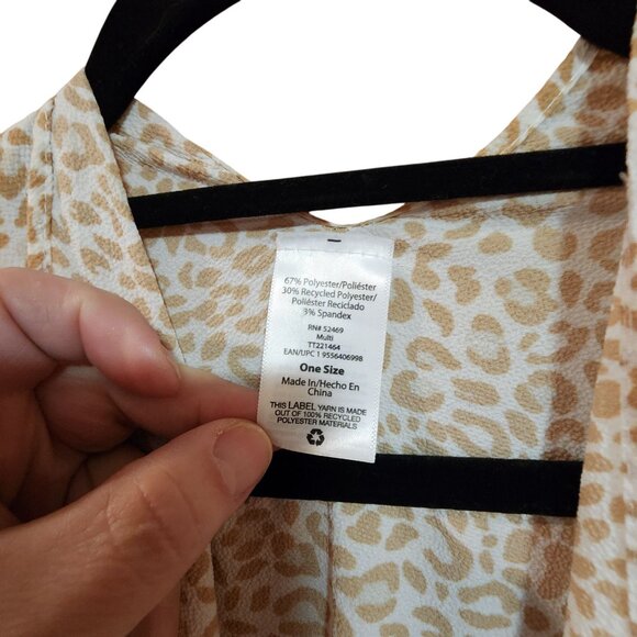 Leopard Print Lightweight Kimono Cardigan One Size Polyester/Spandex Womens Open - Picture 3 of 3